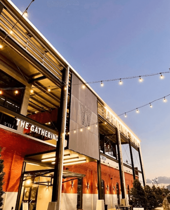 Armature Works venue exterior with string lights